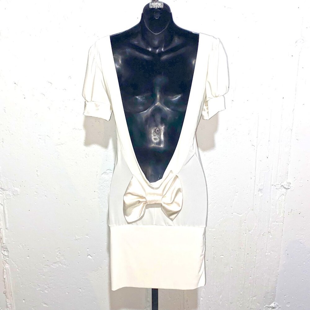 Paprika White Backless Satin Bow Mini Dress Size 10